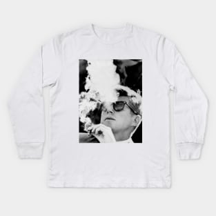 JFK Smoking with Shades | John F. Kennedy With Cigar Kids Long Sleeve T-Shirt